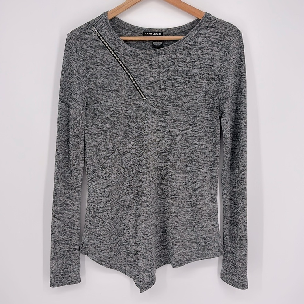 DKNY Jeans Long Sleeve Asymmetrical Hem Asymmetric Zip Shirt Women’s Size Small